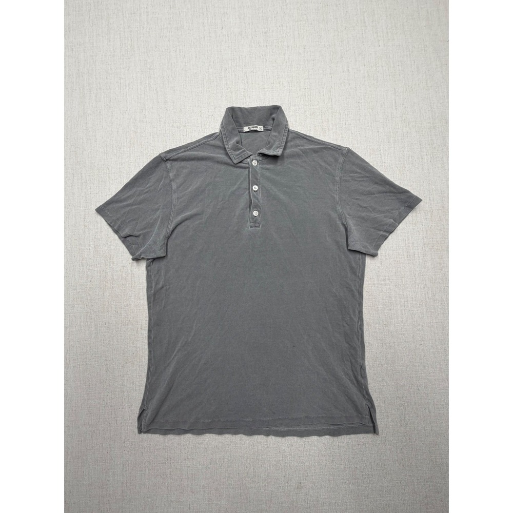 Buck Mason Pique Polo Shirt Mens Gray Acid Wash Cotton USA Made Retro Size S